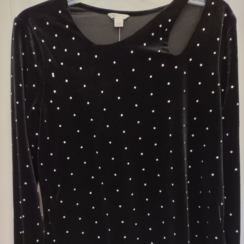 Black velvet & diamonds! (Well, polyester & sparkles). NWT ladies top.  Size M.